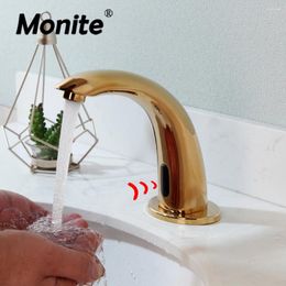 Bathroom Sink Faucets Monite Basin Golden Plated Faucet Automatic Touch Free Sensor Solid Brass Deck Mounted Cold Water Mixer Tap