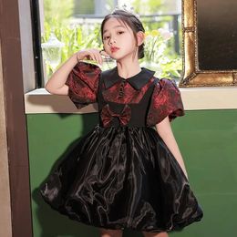 Summer Kids Dresses black Bow Girls For Birthday Party Princess Childrens Pageant Gown Baby Girl 240403