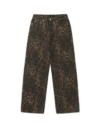 Baggy Leopard Print Y2k Jean 2024 High Waisted Casual Wide Leg Denim Pants Fashion Streetwear Retro Straight Jeans 240403