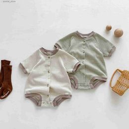 Rompers 2023 Summer New Baby Short Sleeve Waffle Bodysuit Solid Newborn Infant Boy Girl Casual Jumpsuit Loose Toddler Clothes 0-24M L240402