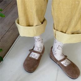 Women Socks Cartoon Bear Kawaii Dog Print Sweet Girls Funny 2024 Harajuku Vintage Streetwear Cotton Long Sock Japanese