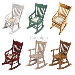 Kitchens Play Food 1/12 Dollhouse Miniature Rocking Chair Wooden Stool Armchair Modle Toys Furniture Pretend Play Doll House Decor Accessories 2443
