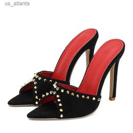 Dress Shoes New Design Slippers Women Pointed Toe Slide Fashion Party Prom Stiletto High Heels Sandals H2404038E01