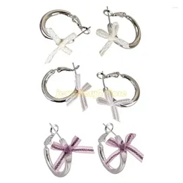 Hoop Earrings Lovely Lace Ribbon Bowknot Dangle Ear Studs Earring For Daily Wear Dates Parties C9GF
