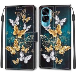 Flower Pattern Flip Case For Huawei Honor 90 Lite Honor90 Pro 5G CRT-NX1 REP-AN00 Wallet Leather Phone Cases Stand Book Cover