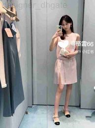 Basic & Casual Dresses designer Summer 23 H silhouette low waistline split skirt with gentle pink metal diamond buckle waist chain sleeveless dress 1SXP