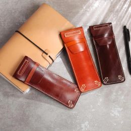 Bags Genuine Leather Vintage Style handmade Pen Pencil Case Storage bag Leather girl Pouch Kawaii office student School Stationary