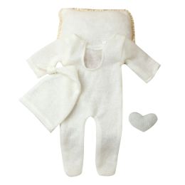 Photography Newborn Photo Props Beanie Hat Baby Footed Romper Jumpsuits PhotoShooting Clothes Infant Photostudio Posing Pillow 4PCS