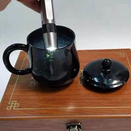 Tea Cups Tibetan Green Jade Mug With Handle And Lid Natural Magnetic Stone Health Teacup Genuine Coffee Gongfu Teaware