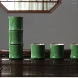 Cups Saucers 60mL Chinese Style Ceramic Tea Cup Green Bamboo Shape Beautiful Set Teaware Mug For Ceremony