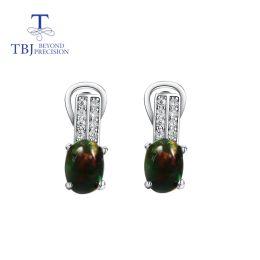 Earrings TBJ Natural Black opal clasp earring oval cut 5*7mm 925 sterling silver 1.8ct ethiopia Opal gemstone Jewellery for women wear