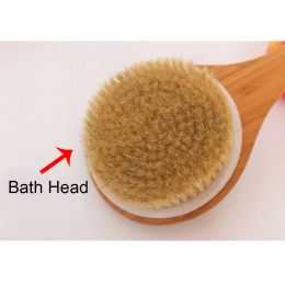 Shower Brush Scrubber Wood Bristles Body Natural Dry Skin Long Handle Bamboo Big Round Head Bath Cleaning Brush Bathing Cleaner