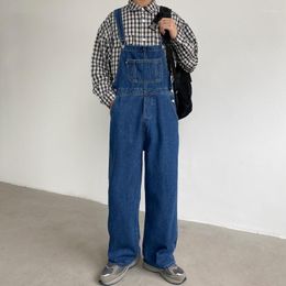 Men's Jeans Japanese Suspenders Pants Loose Drooping Wide Leg Daddy Trendy Large Pocket Overalls Denim