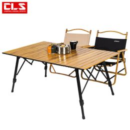 Furnishings Outdoor Folding Table Wood Grain Aluminum Alloy Egg Roll Table Large Lifting Camping Table Portable Camping Aluminum Plate Table