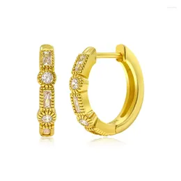 Hoop Earrings Wholesale Geometric Round Huggie Earring For Women Small Circle Flower Zircon Pave Stackable Jewellery