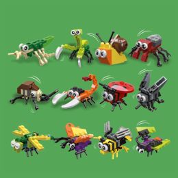 Mini Insects Building Blocks Classical Ladybug Snail Dragonfly Butterfly Beetle Bricks Animal Toys Educational For Kid