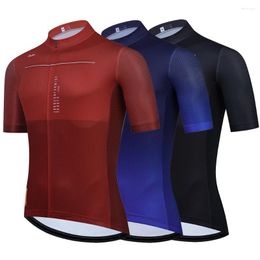 Racing Jackets Raudax Gradient Blue Patchwork Cuffs Summer Short Sleeved Breathable Quick Drying Cycling Top Road Bike Mountain