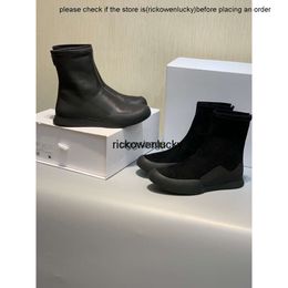 the row shoes 23 New The Row Sports Elastic Short Boots Womens Casual Leather Comfortable Round Head Flat Bottom Slim Boots high quality high quality