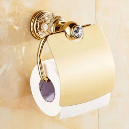 Luxury Gold Crystal Brass Bathroom Accessories Bathroom Hardware Set Gold Soap Dish Towel Holder Hair Dryer Rack Paper Net 2