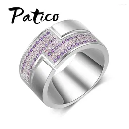 Cluster Rings Men Letter Z 925 Sterling Silver For Women Purple CZ Crystal Stone Wide Finger Micro Anel Wholesale Big Size