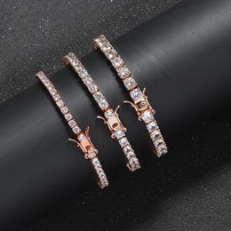 necklace moissanite chain tennis bracelet single row 4mm round full diamond gold chain cross-border hip hop jewelry