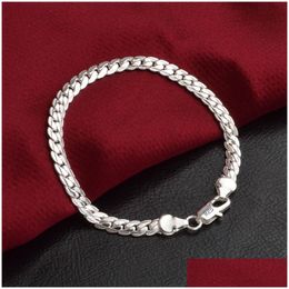 Chain 5Mm Mens Bracelets 925 Sterling Sier Plated Flat Designs Fashion Jewelry For Women Birthday Festival Party Christmas Gifts Dro Dhstw