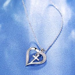 Huitan Creative Heart with Cross Design Pendant Necklace for Women Wedding Anniversary Party Statement Neck Accessories Jewellery