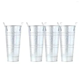 Vases 4Pcs Metal Flower Bucket With Handles Dried Vase For DIY Craft Farmhouse Table Centrepiece Wedding Floral Projects