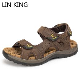 Boots LIN KING New Brand Design Men Summer Casual Shoes Genuine Leather Beach Sandals Comfortable Soft Sole Non Slip Man Outdoor Shoes