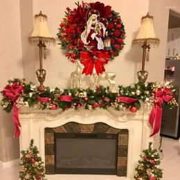 Decorative Flowers JFBL Sacred Christmas Wreath Artificial Front Door Welcome Sign Ornament Home Decor Merry Tree