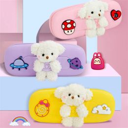 Bags Plush bear pencil case School supplies storage bag Cute silicone pencil bag student pencil box gifts for kids pen case Cartoons