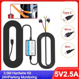 3.5 Meters Hardwire Kit Mini USB Car Charger 5V/2.5A Output For Dash Cam Reaview Mirror 24H Surveillance Step-down Buck Line