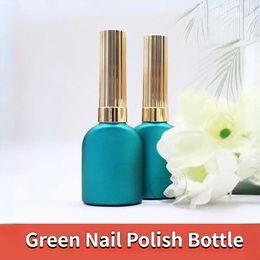 Storage Bottles 10pcs 15ml Flat Square Nail Gel Polish Glass Bottle With Brush Green Rectangular Empty Comestic Container