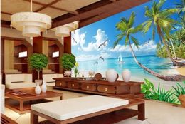 Wallpapers 3d Murals Wallpaper For Living Room Home Dolphin Beach Sea Po Wall Stereoscopic