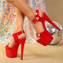 Dress Shoes Sexy Patent Leather Ultra High Heels Sandals Women Fashion Peep Toe Buckle Strap Nightclub Wedding Size 43 H240403FYHH