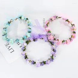 Decorative Flowers Bride Woman Flower Crown Hairband Hair Accessories Artificial Headband Wreath Wedding Easter Headpiece Headwear