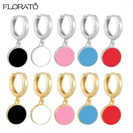 Hoop Earrings 2024 Classic Black Disc Pendant Korean Fashion Silver Color Small For Women Party Jewelry Accessories