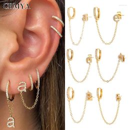 Stud Earrings CRMYA 1PC Gold Colour Initia For Women CZ Zircon A-z Letter Connected Chain Hoop 2024 Jewellery Wholesale