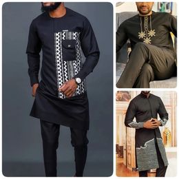 African Men Dashiki Long Sleeve 2 Piece Set Traditional Africa Clothing Striped Mens Suit Male Shirt Pants Suits M-4XL 240328