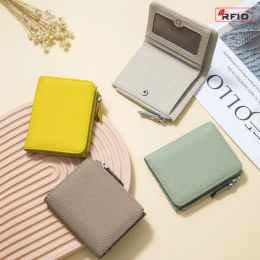 Women's Wallet RFID Blocking Leather Compact Bi-fold Wallet for Woman Zipper Coin Pocket Small Ladies Purse with ID Window