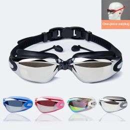 Professional Swimming Goggles Swimming Glasses with Earplugs Nose Clip Electroplate Waterproof Silicone Unisex Swimming Goggles