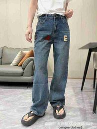 Designer Jeans de pernas largas europeias para o design de cartas femininas, mostra altura, magro e luxo.Calças de perna reta de cintura alta UL85