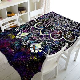 Psychedelic Mandala Stain Resistant Tablecloth Mandala Pattern Rectangular Table Mat Kitchen Holiday Party Decor Tablecloth