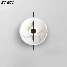 Wall Lamp Nordic Round LED Luxury Resin Disc Sconce Light Bedroom Background Home Bedside Corridor Aisle Deco Lighting