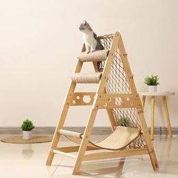 Large Size Pet Climbing Net Cat Frame Wooden NestCat Rack for Multiple CatsMultifunctional Toy 240320