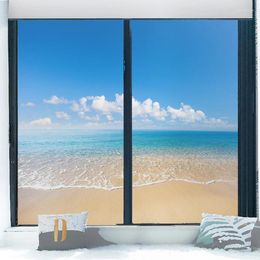 Window Stickers Sea Landscape Pattern Privacy Film No Glue Static Clings Frosted Glass Beach Ocean Scenery Stained Sticker