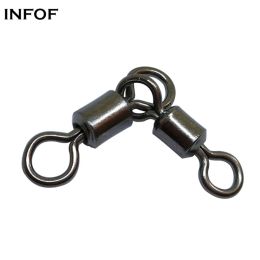 Fishhooks INFOF 200pcs/lot ThreeWay Barrel Swivel Fishing Connector Rolling Triangle Joint Rolling Swivel Stainless Steel Terminal Tackle