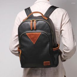 Backpack Fashion Genuine Leather Men's Bag Crazy Horse Large Capacity Computer Personalized Contrast Travel