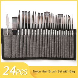 Knife 24pcs Nylong Hair Oilpainting Brush Pen Set with Bag Watercolour Acrylic Drawing Brushes for Artist Painting Tools Art Supplies