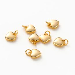 4pcs/lot 14K 18K Gold Plated Heart Charm with Jump Ring Necklace Making Supplies Solid Love Pendant For DIY Jewellery Accessories